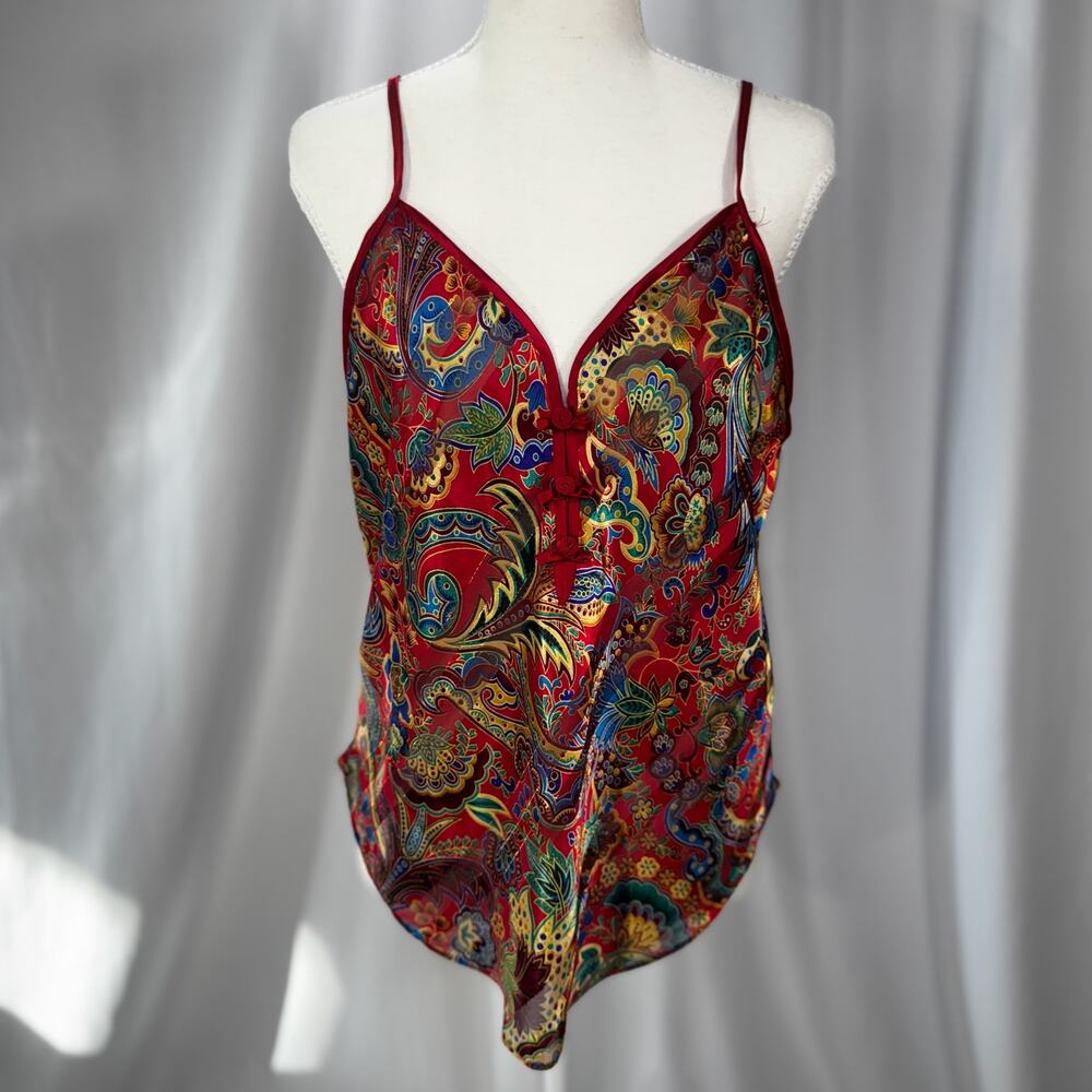 Vtg 90s Satin Paisley Cami Top Red Lingerie Coquette Boho Medium Festival Retro - Picture 11 of 16